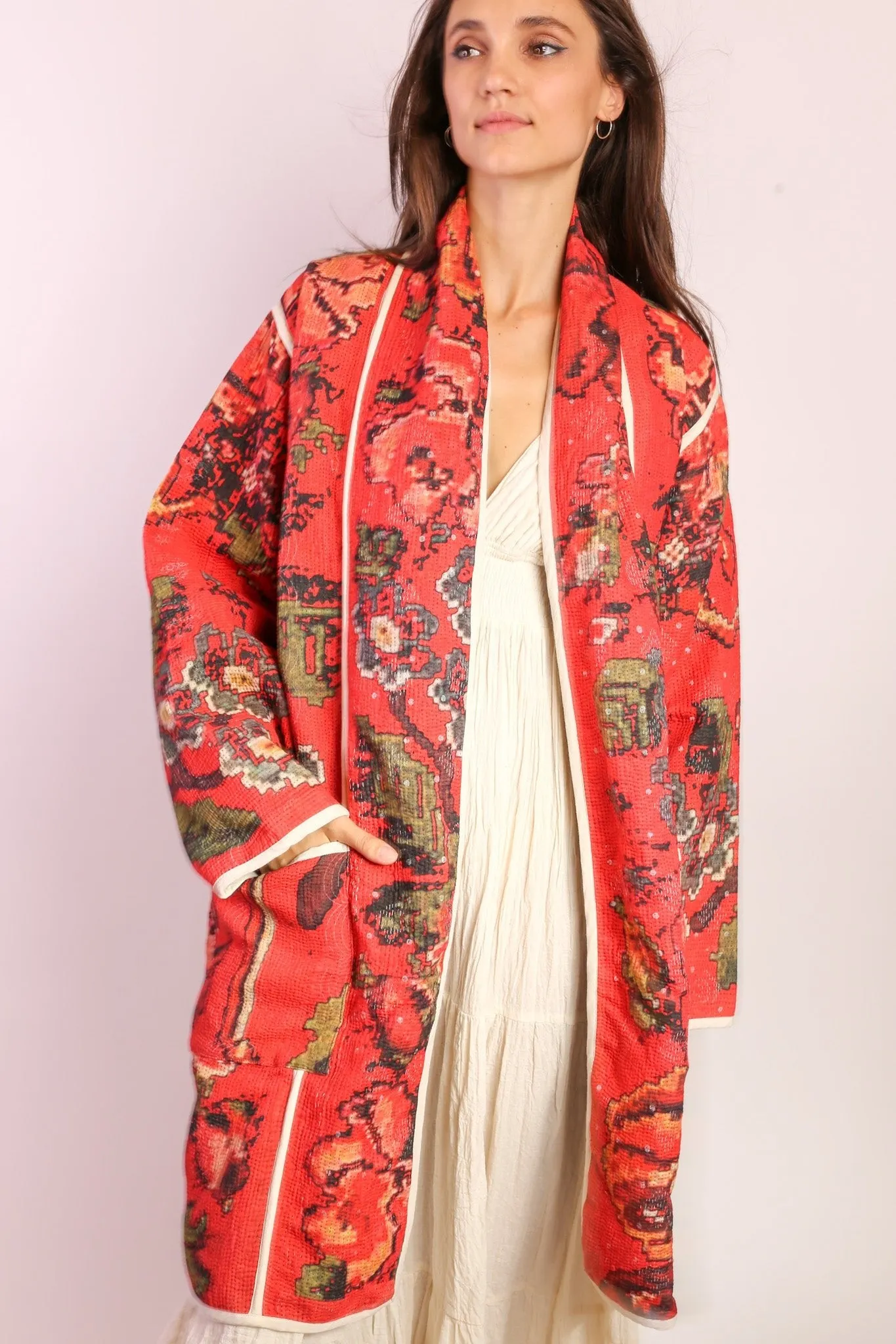 RED KANTHA JACKET COAT IMRA