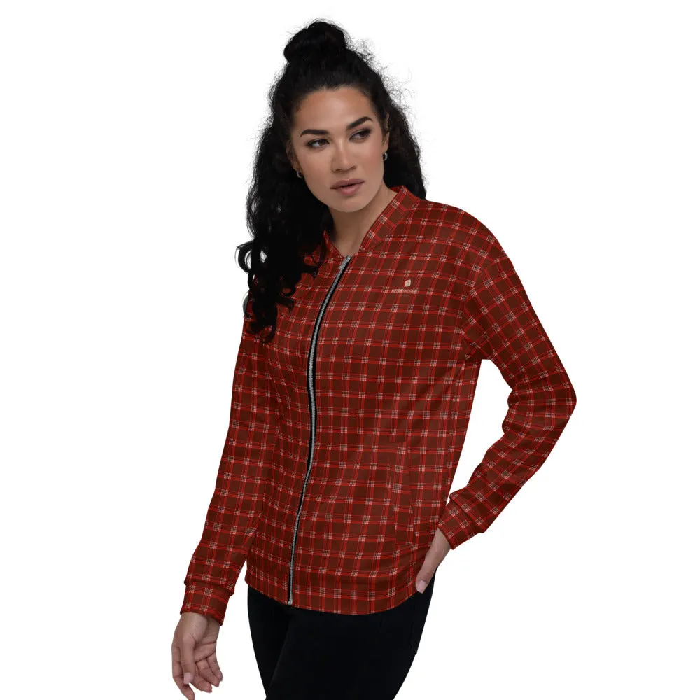 Red Plaid Print Bomber Jacket, Classic Unisex Bomber Jacket For Men/ Women-Made in EU