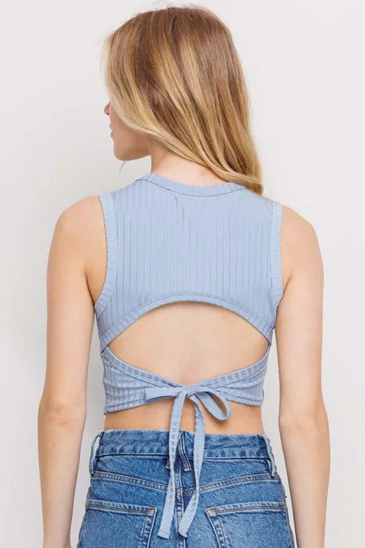 Rib Back Open Crop Top