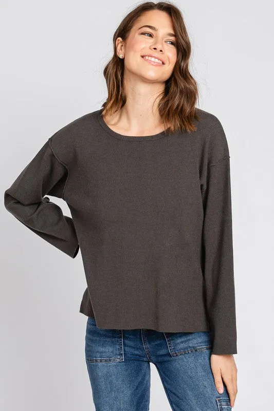 ROUND NECK PULLOVER SWEATER (GUNMETAL)