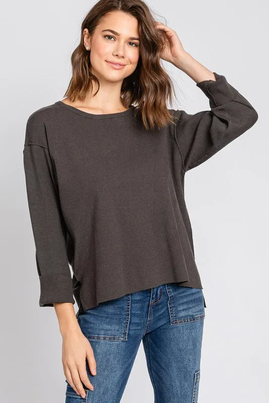 ROUND NECK PULLOVER SWEATER (GUNMETAL)