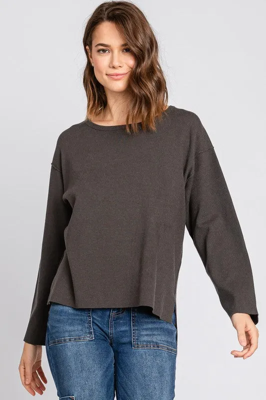 ROUND NECK PULLOVER SWEATER (GUNMETAL)