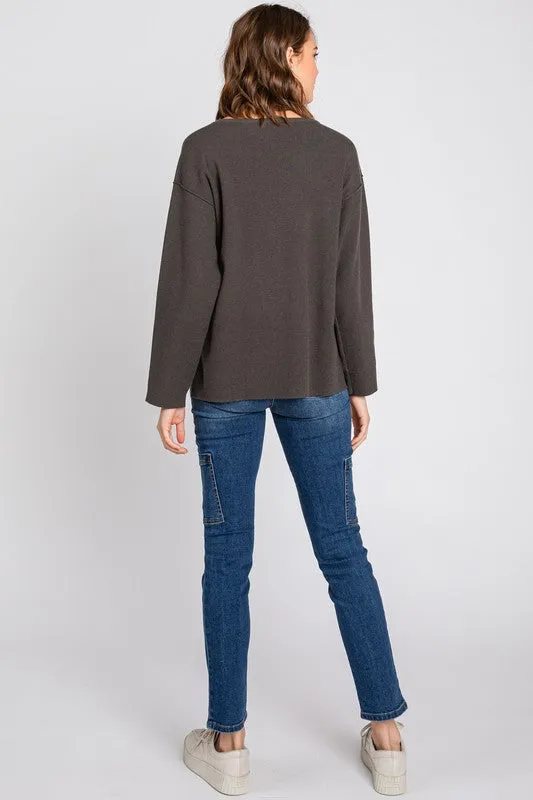 ROUND NECK PULLOVER SWEATER (GUNMETAL)