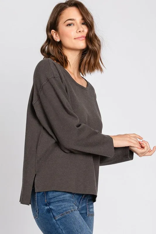 ROUND NECK PULLOVER SWEATER (GUNMETAL)