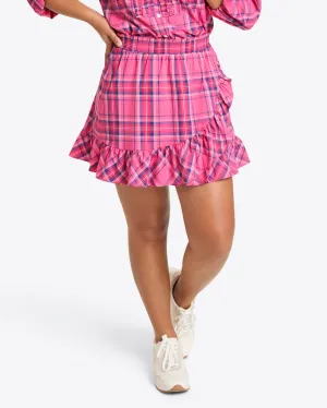 Ruffle Wrap Skirt in Pink Angie Plaid