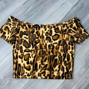 SALE - Cropped Cold Shoulder Top - Leopard