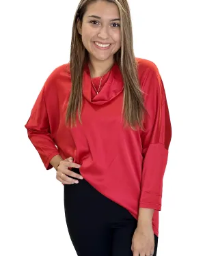 Satin Cowled Top in Red