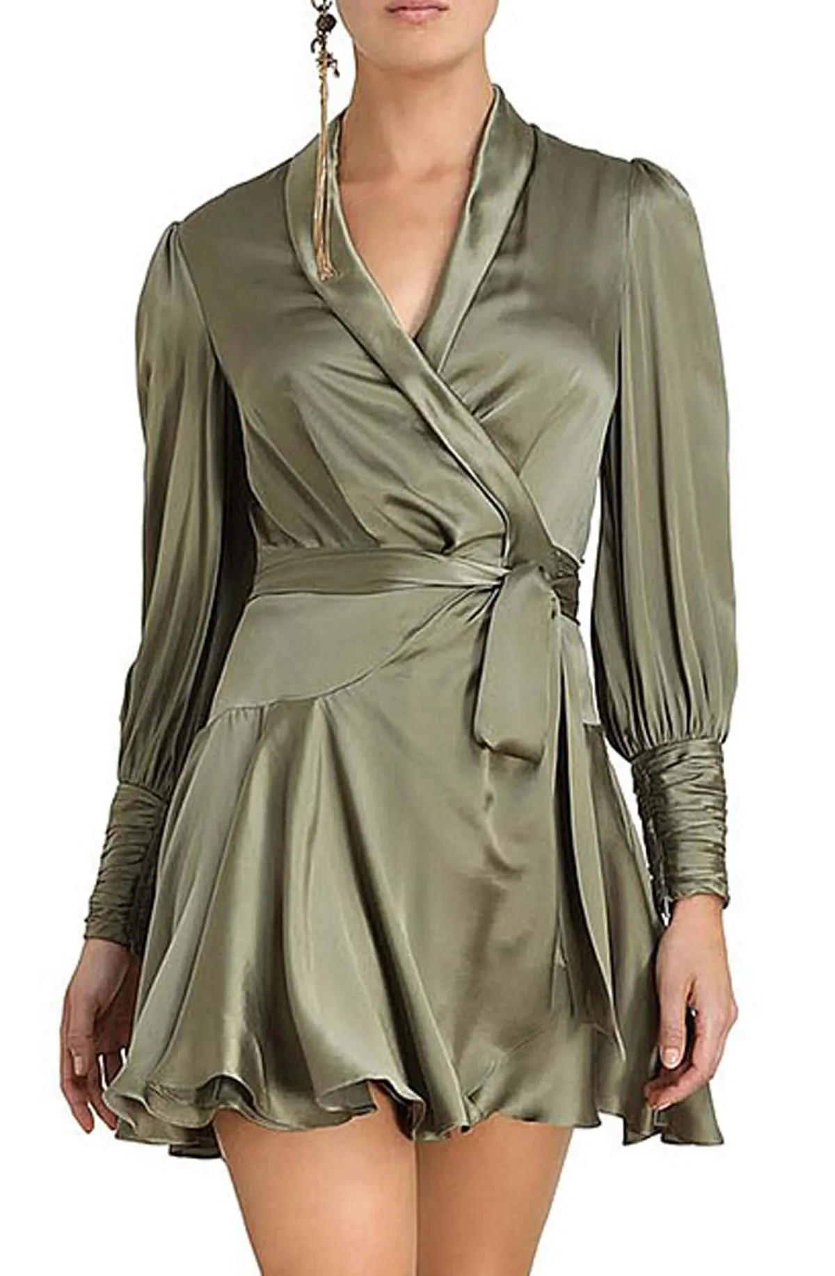 Silk Wrap Mini Dress (Fennel)