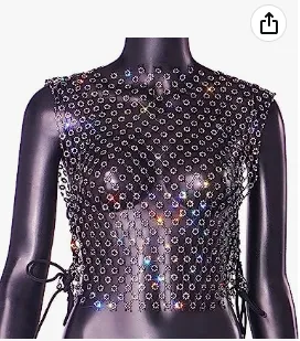 Sleeveless Rhinestone Net Top