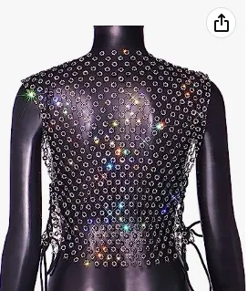 Sleeveless Rhinestone Net Top