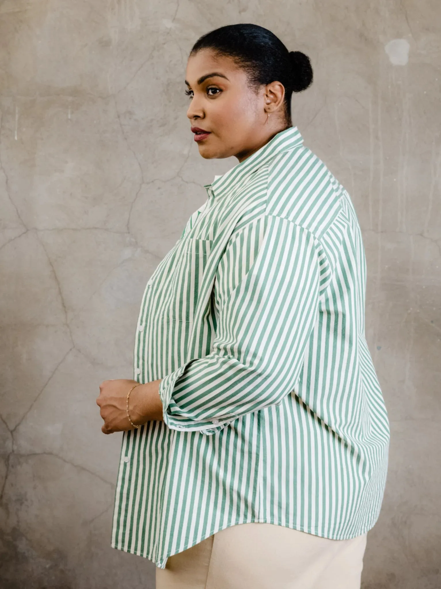 Sophia Button Down Shirt - Green Cabana Stripe