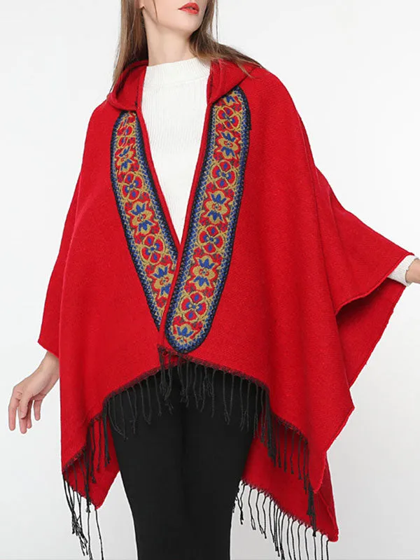 Splicing Red Shawl Cardigan with Hooded