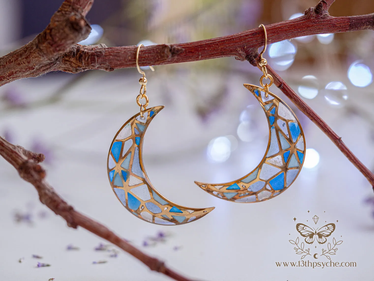 Stained glass inspired moon earrings