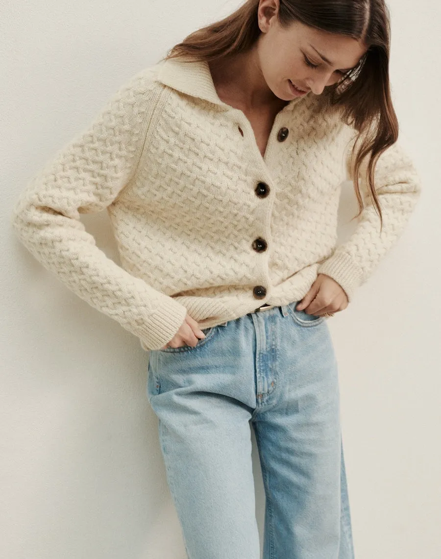 The MAREE CARDIGAN - Undyed Ecru x Repaired, Renewed