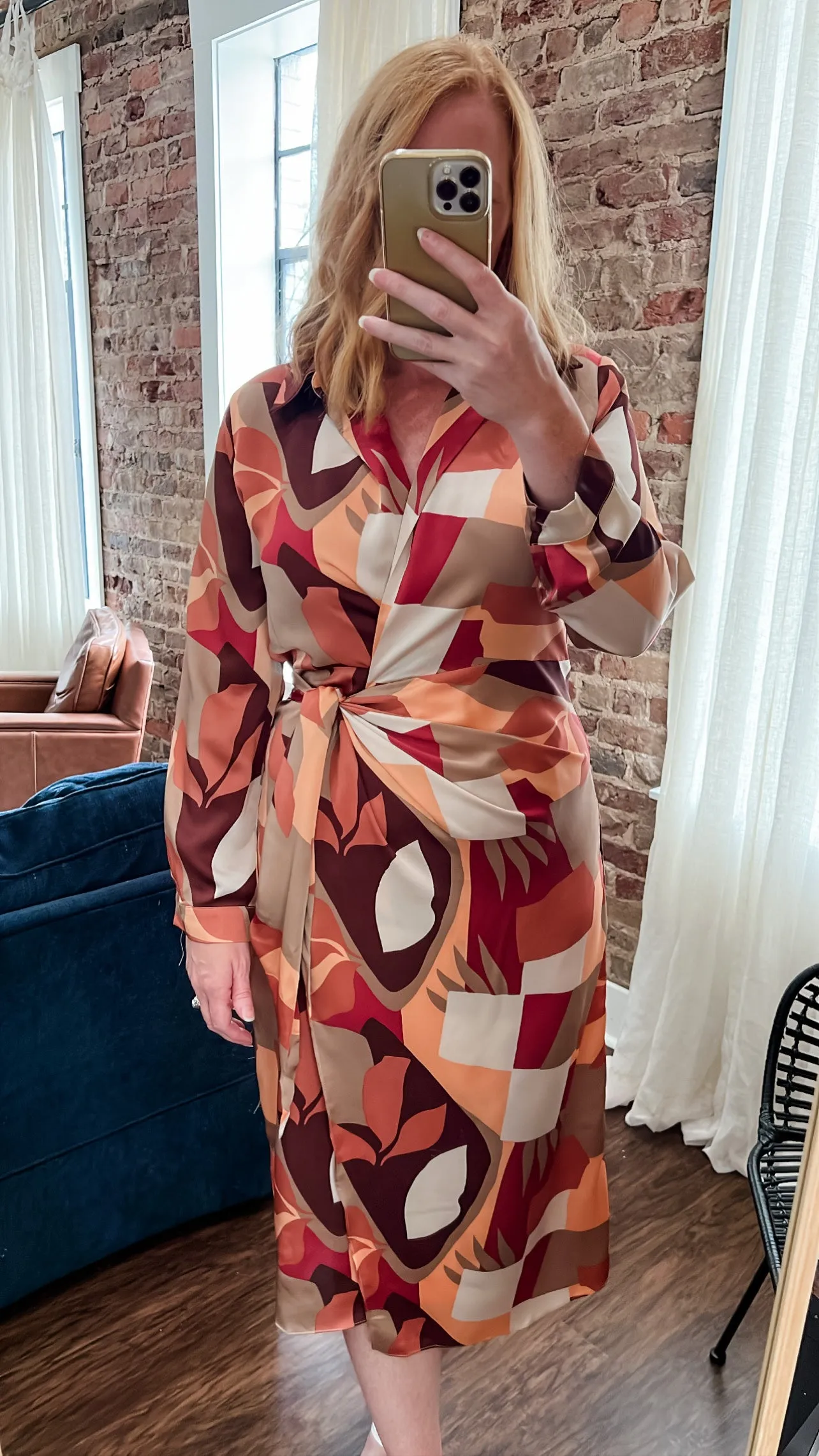 The Right Fit Geometric Midi Wrap Dress