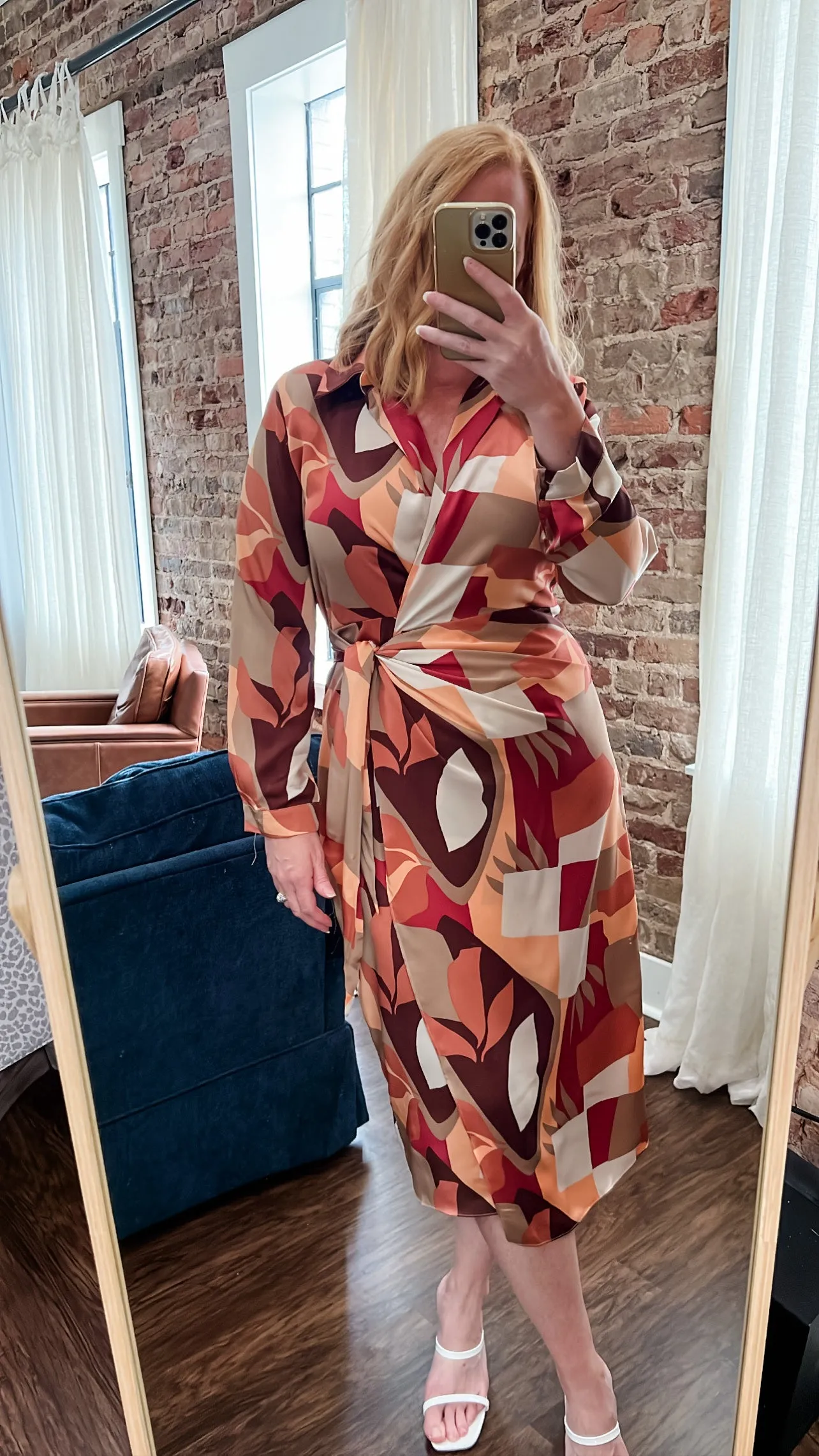 The Right Fit Geometric Midi Wrap Dress