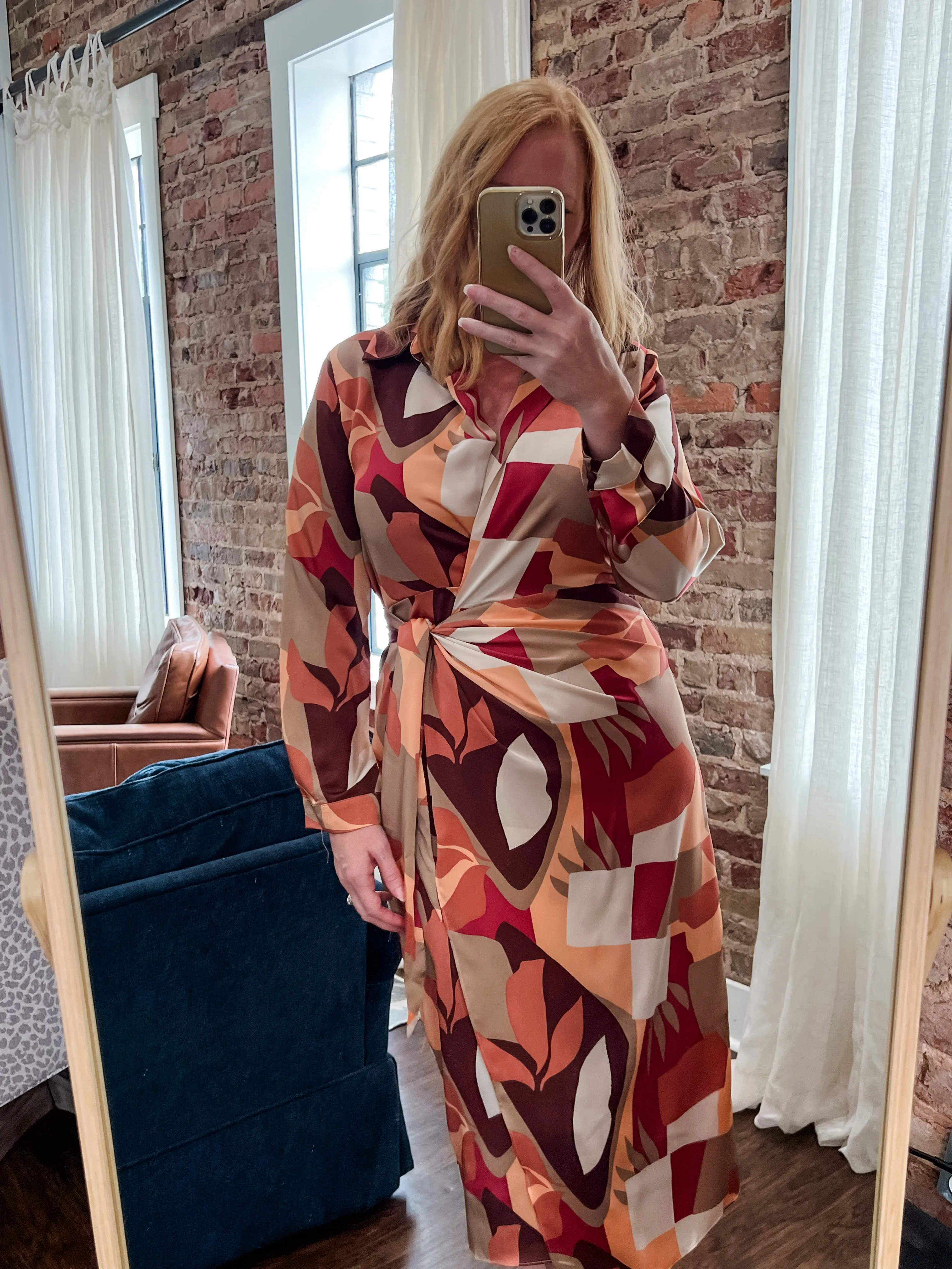 The Right Fit Geometric Midi Wrap Dress