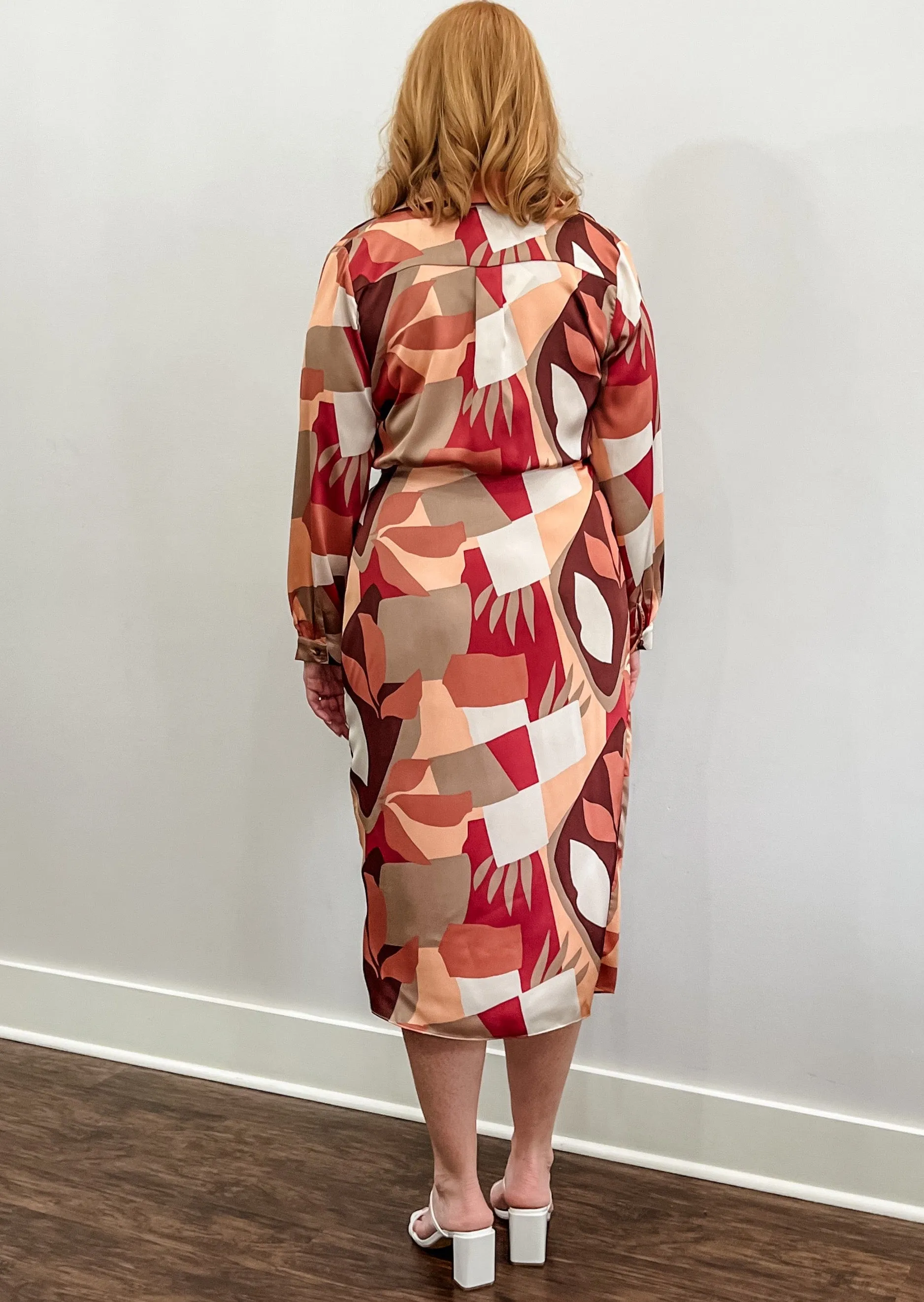 The Right Fit Geometric Midi Wrap Dress