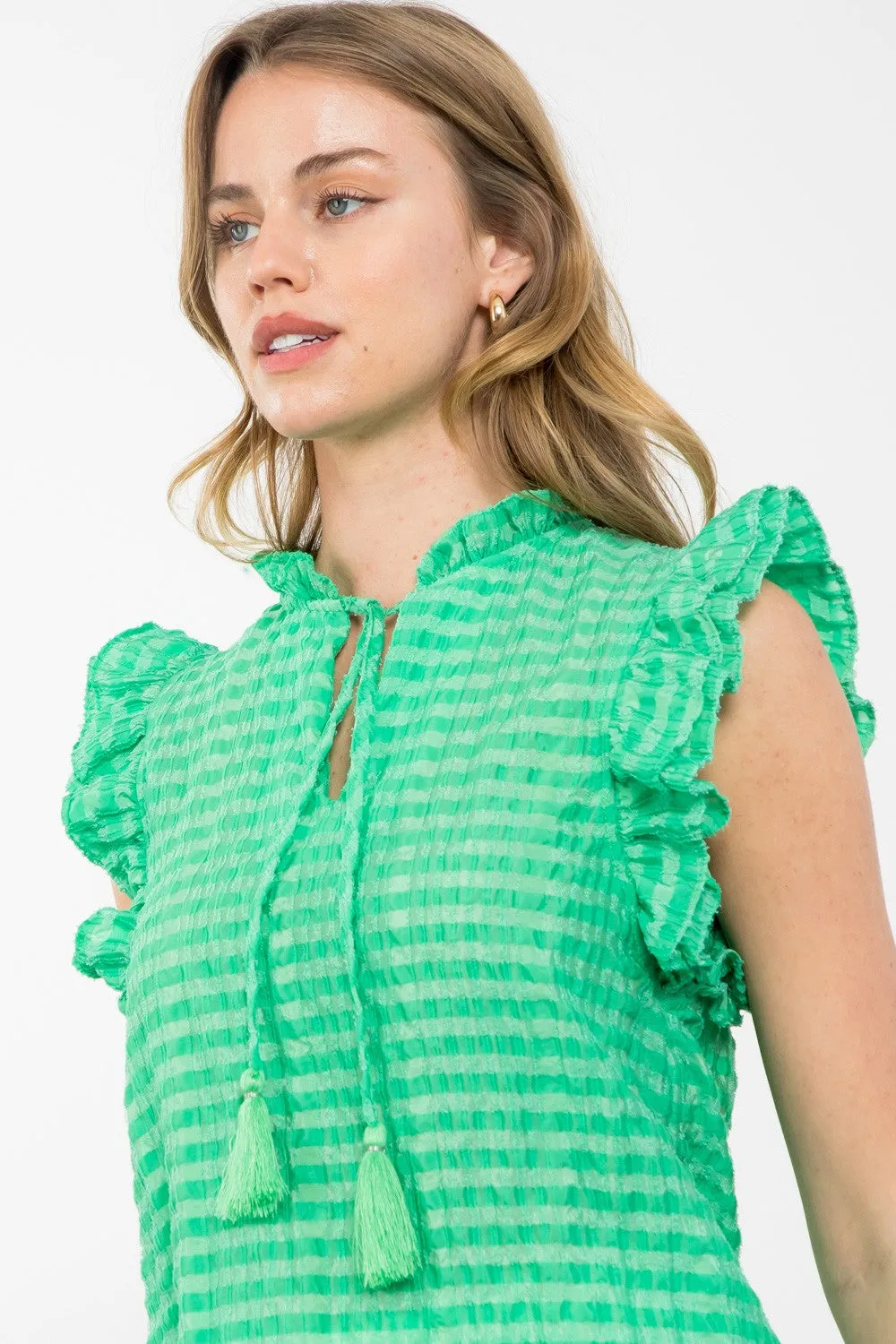 THML Tassel Tie Textured Top