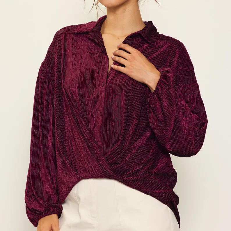 Timeless Babe Textured Velvet Button Down Shirt