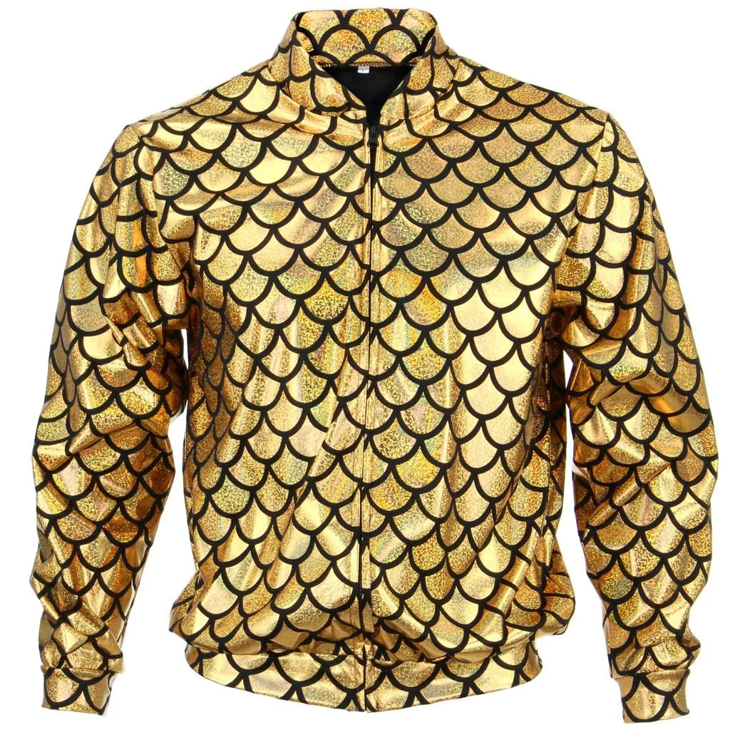 Unisex Shiny Bomber Jacket - Fish Scale Gold