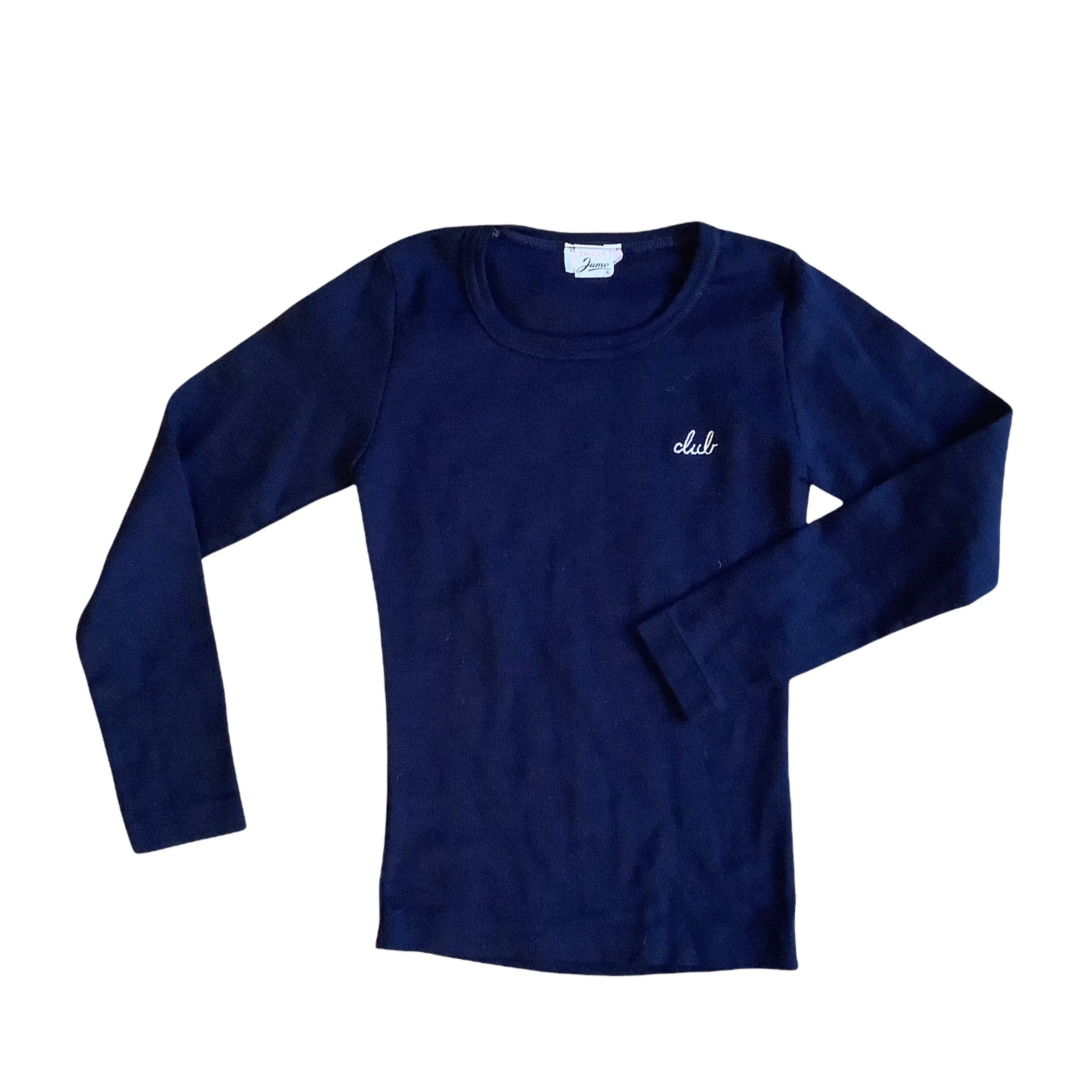 Vintage 1970's Navy "Club" Knitted Long-Sleeves Top / 6-8 Years