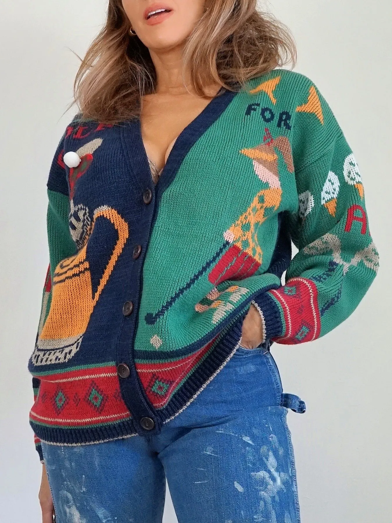 Vintage 80's Golf Motif Cardigan Sweater