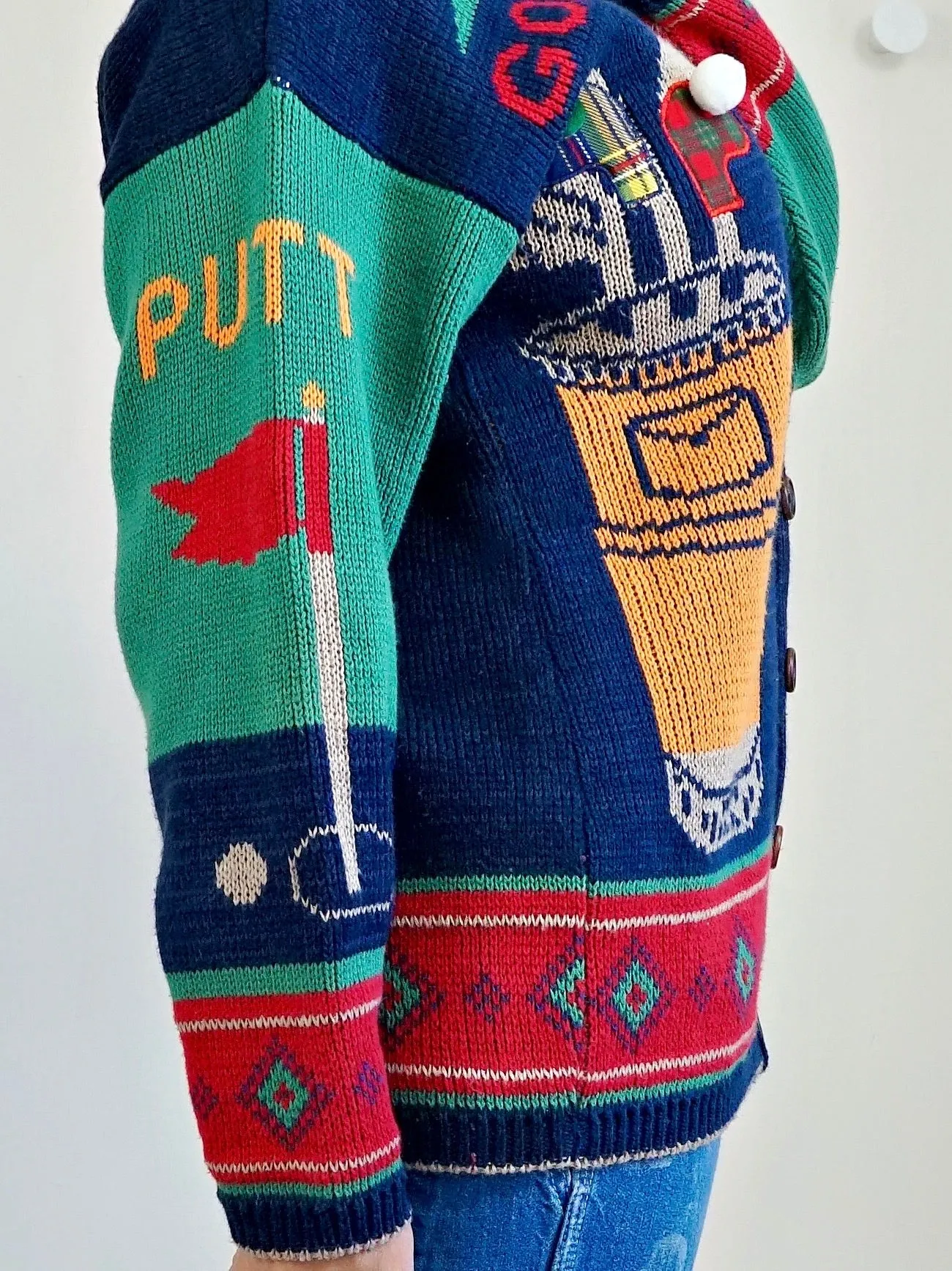 Vintage 80's Golf Motif Cardigan Sweater