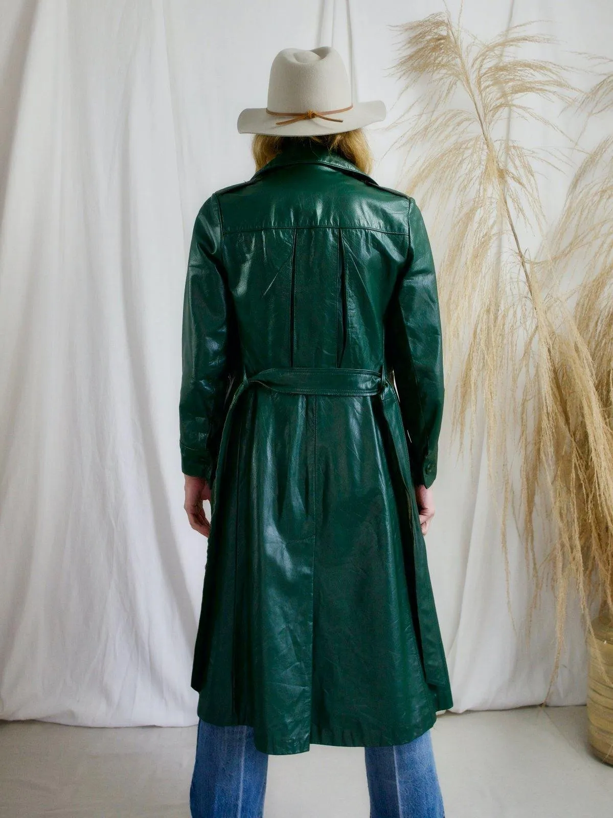 Vintage Evergreen Leather Trench Coat