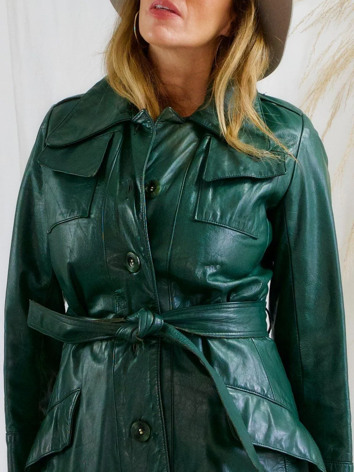 Vintage Evergreen Leather Trench Coat