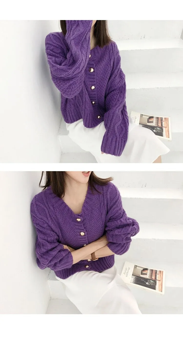 Vintage Long Sleeve Autumn Elegant Knitted Warm Oversize Winter Cardigan