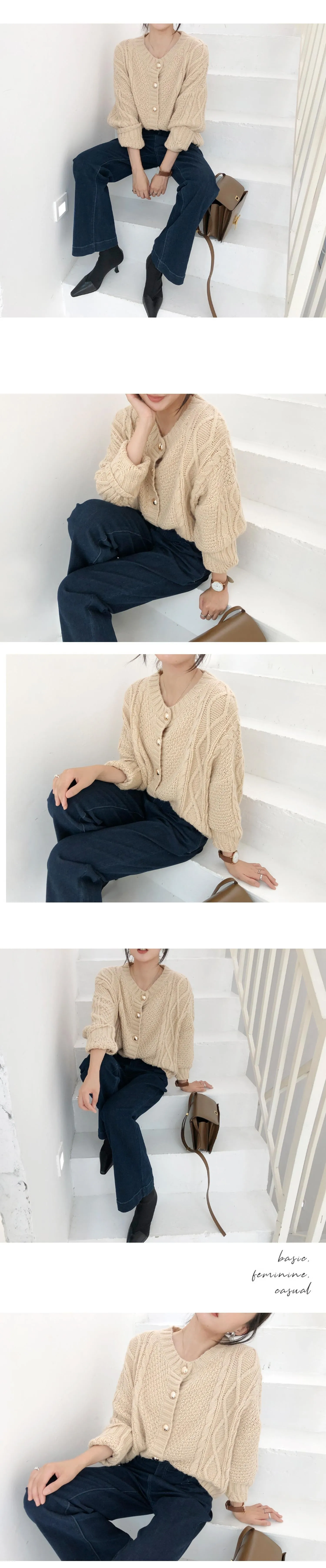 Vintage Long Sleeve Autumn Elegant Knitted Warm Oversize Winter Cardigan