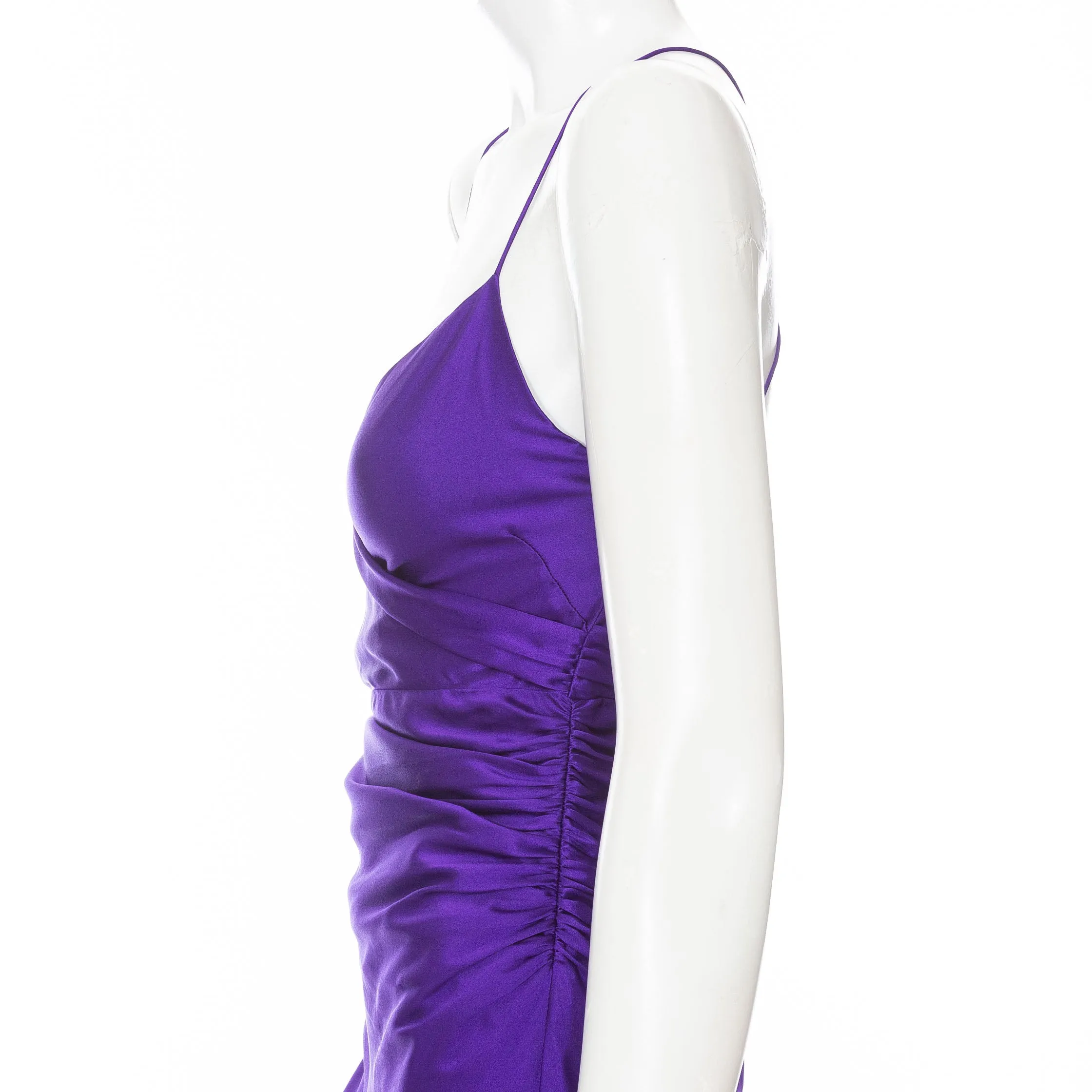 Violet Silk Draped Slit Midi Dress