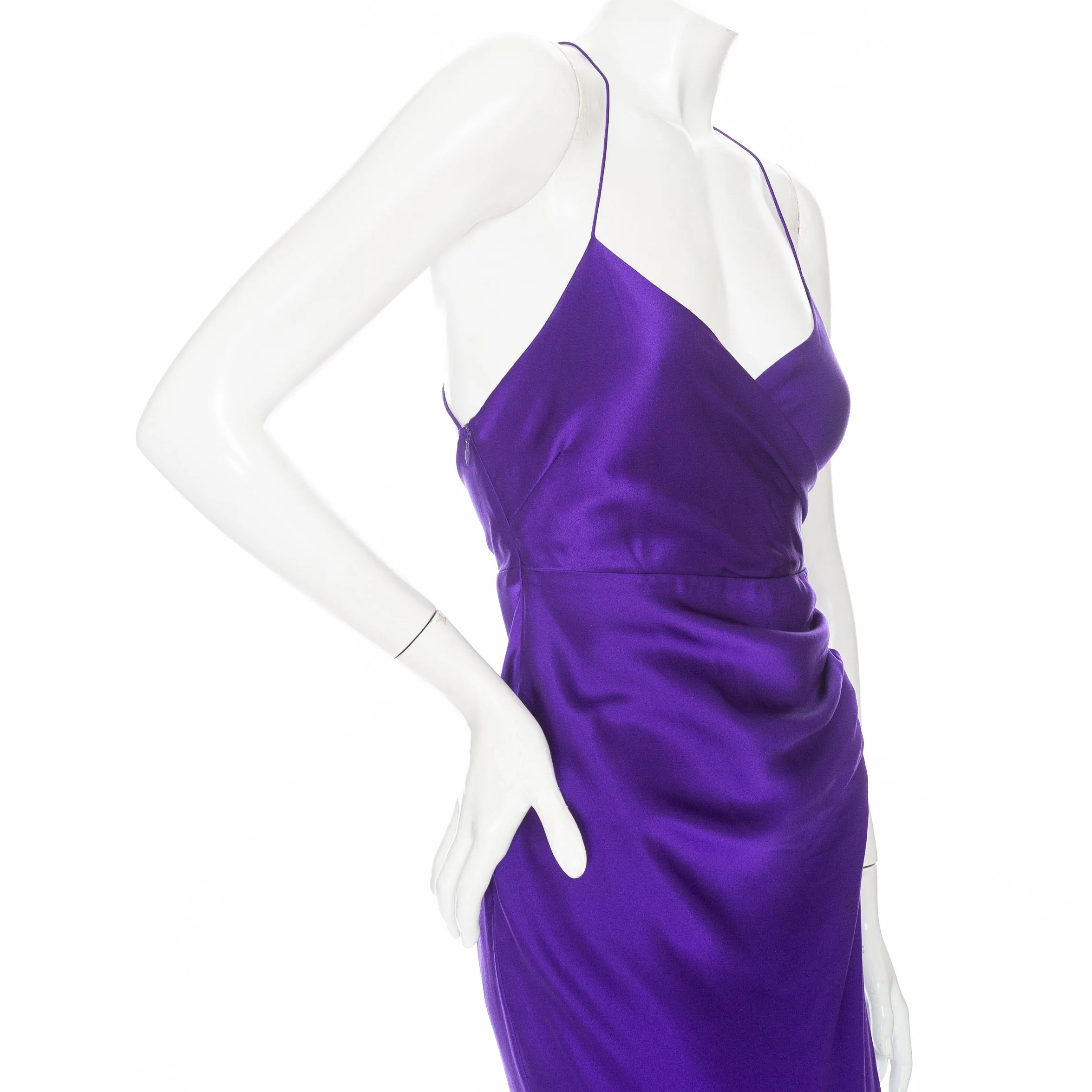 Violet Silk Draped Slit Midi Dress