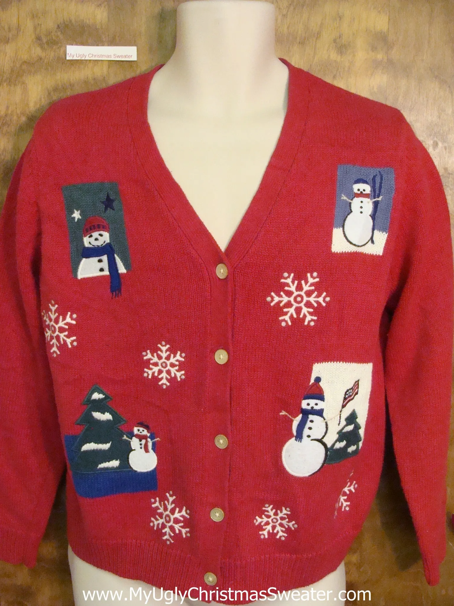 Vneck with Snowmen Ugly Christmas Sweater Cardigan