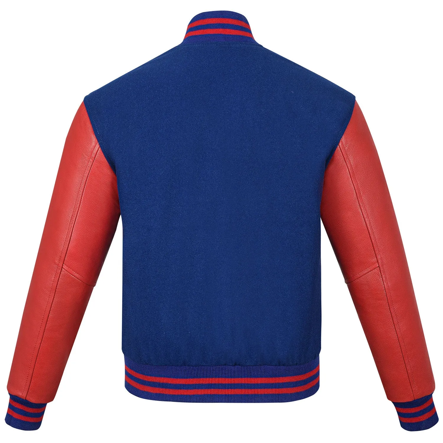 Warrior Gears Classic Hybrid Varsity Jacket University Letterman Bomber Jacket, Pure Wool & Original Cowhide Leather Jacket, Royal Blue Pure Wool Body & Red Real Leather Sleeves