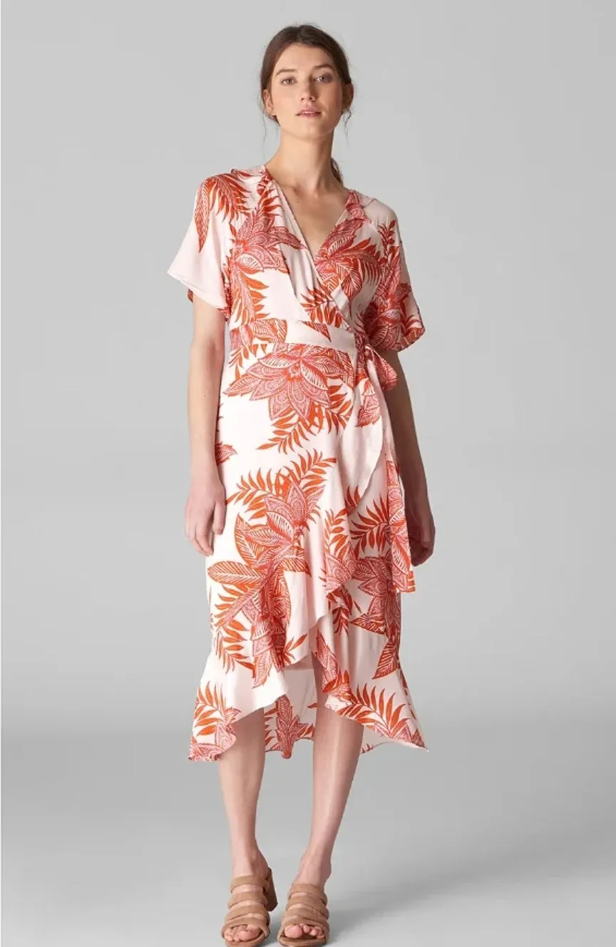 Whistles Palmyra print frill wrap dress - Size 12