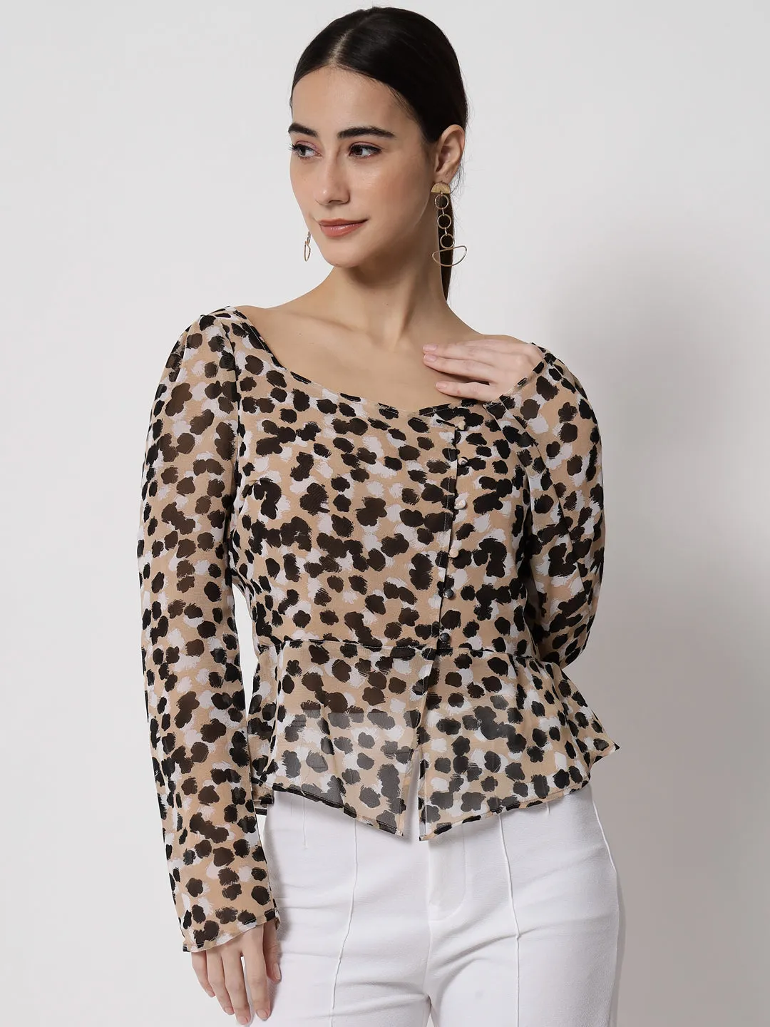 Women's Animal Print Shirt Style Top