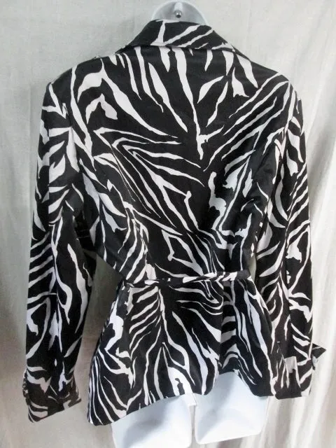 Womens MARINA LUNA jacket belt coat parka BLACK WHITE ZEBRA L Boho