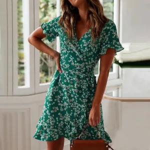 Women's Summer V-Neck Short Wrap Dress