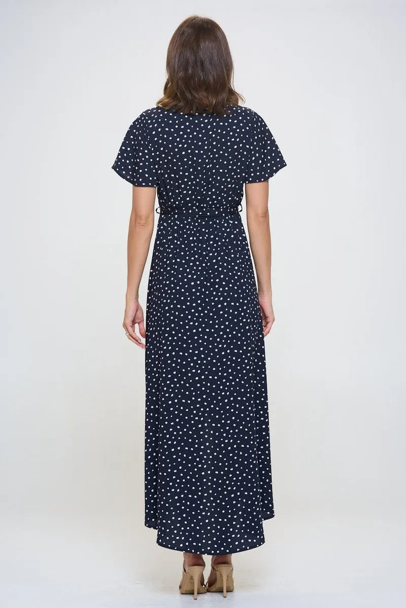 Woven Georgia Faux Wrap Dress with High-Low Hem and Tie Waist