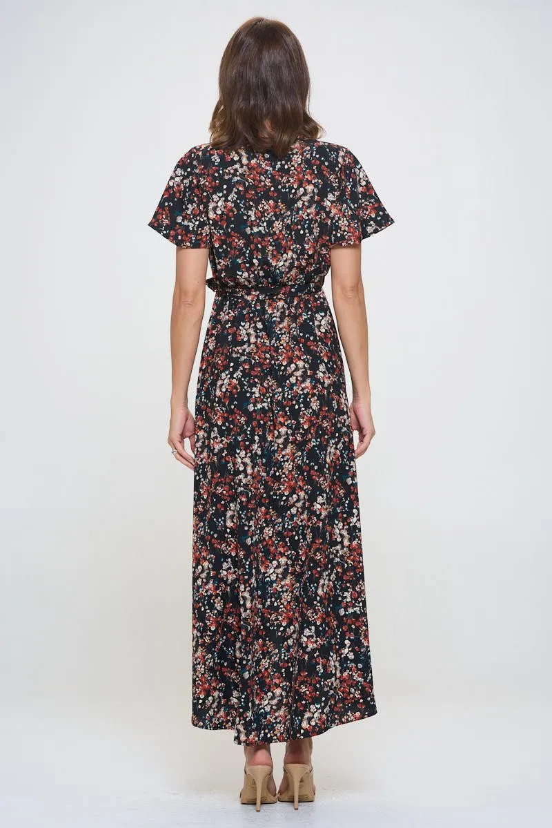 Woven Georgia Faux Wrap Dress with High-Low Hem and Tie Waist