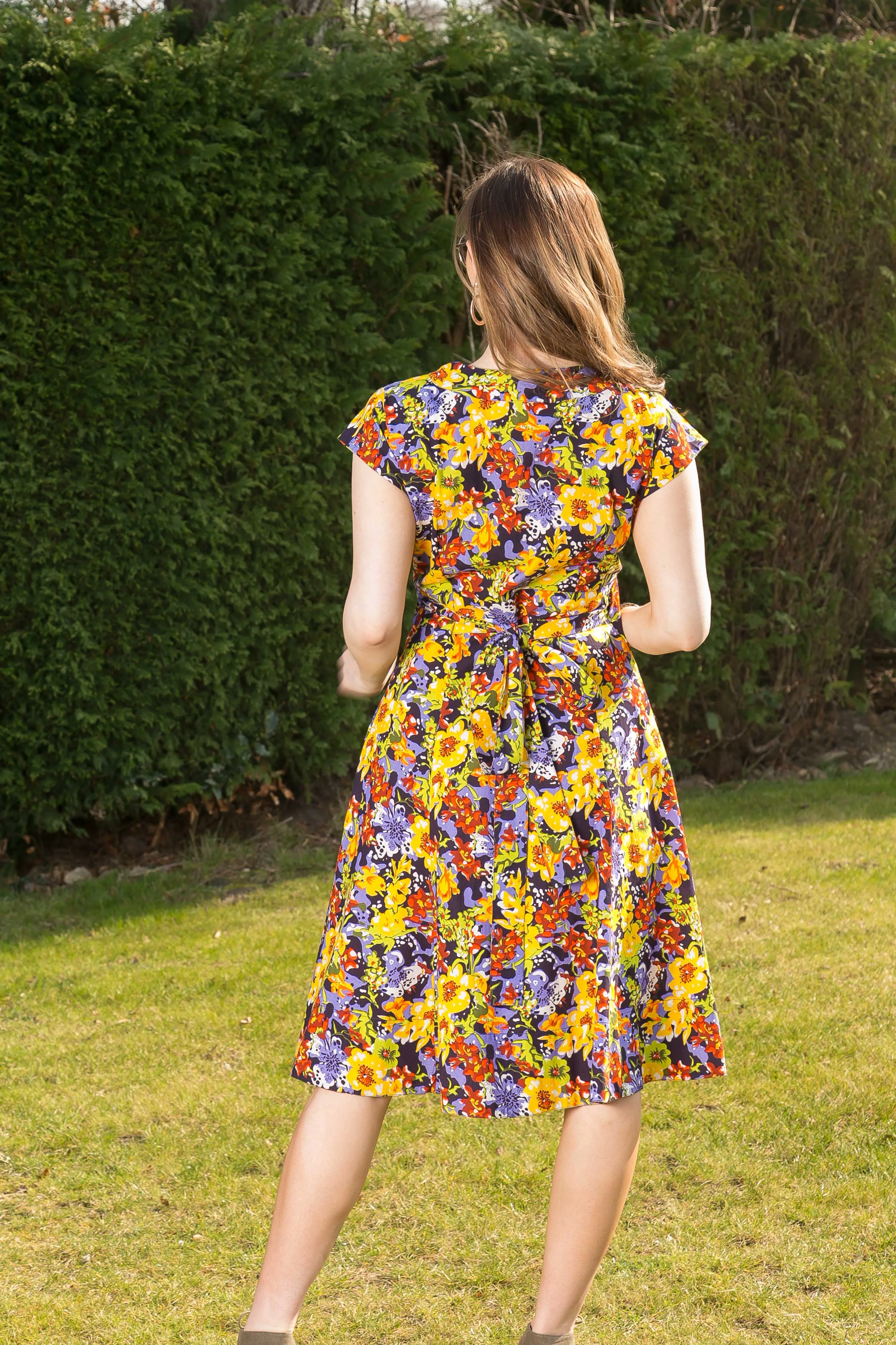 Wrap Cotton Dress Red Yellow Blue Floral Print