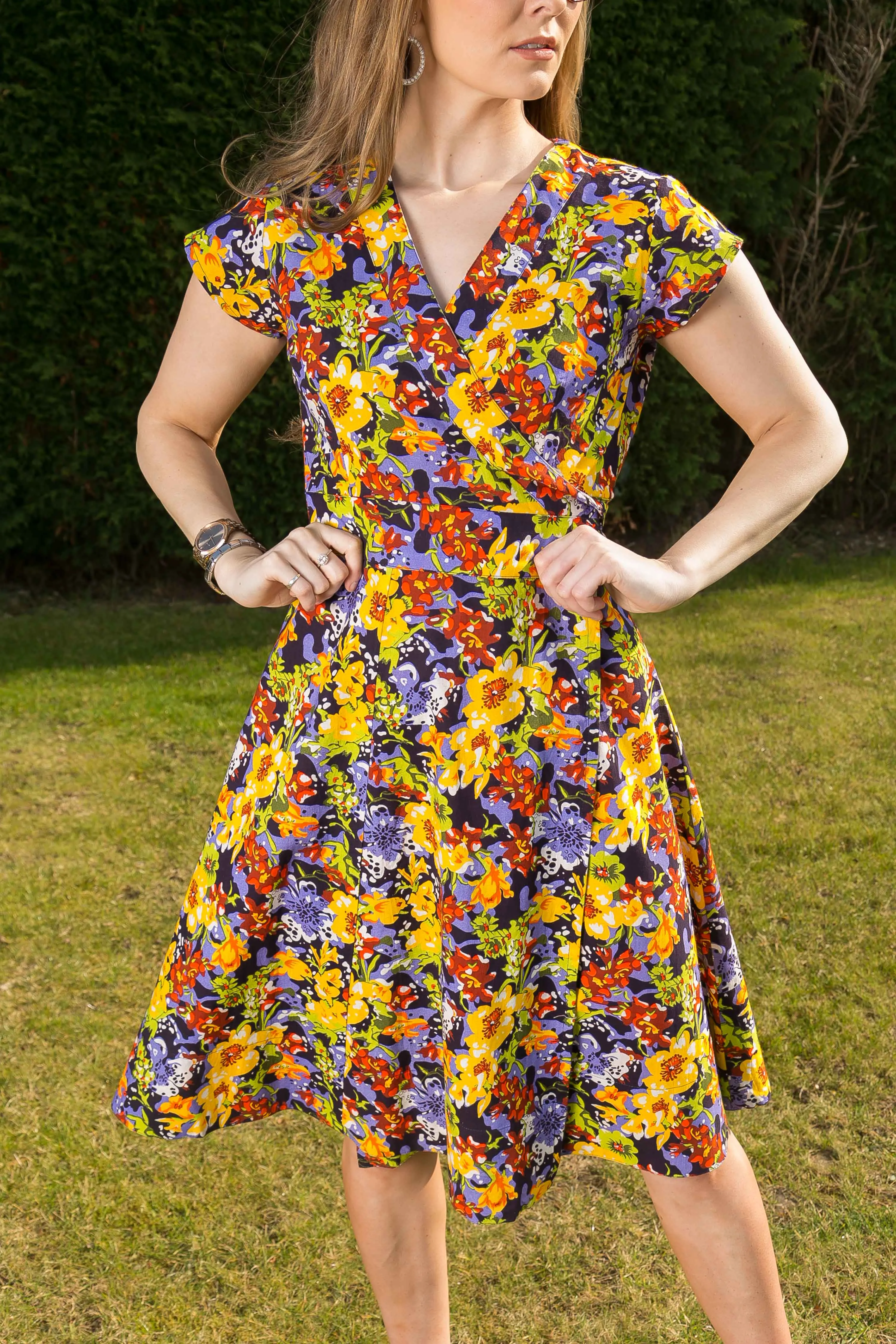 Wrap Cotton Dress Red Yellow Blue Floral Print