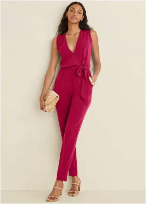 Wrap Tie Jumpsuit - Red