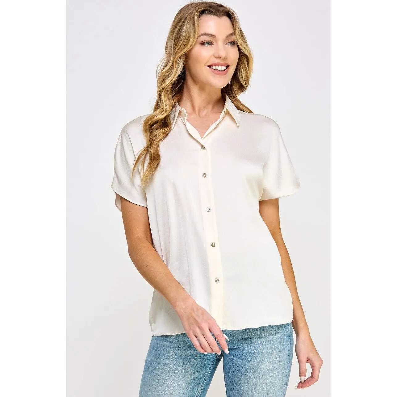 Yanya Cream Short Sleeve Ellison Top